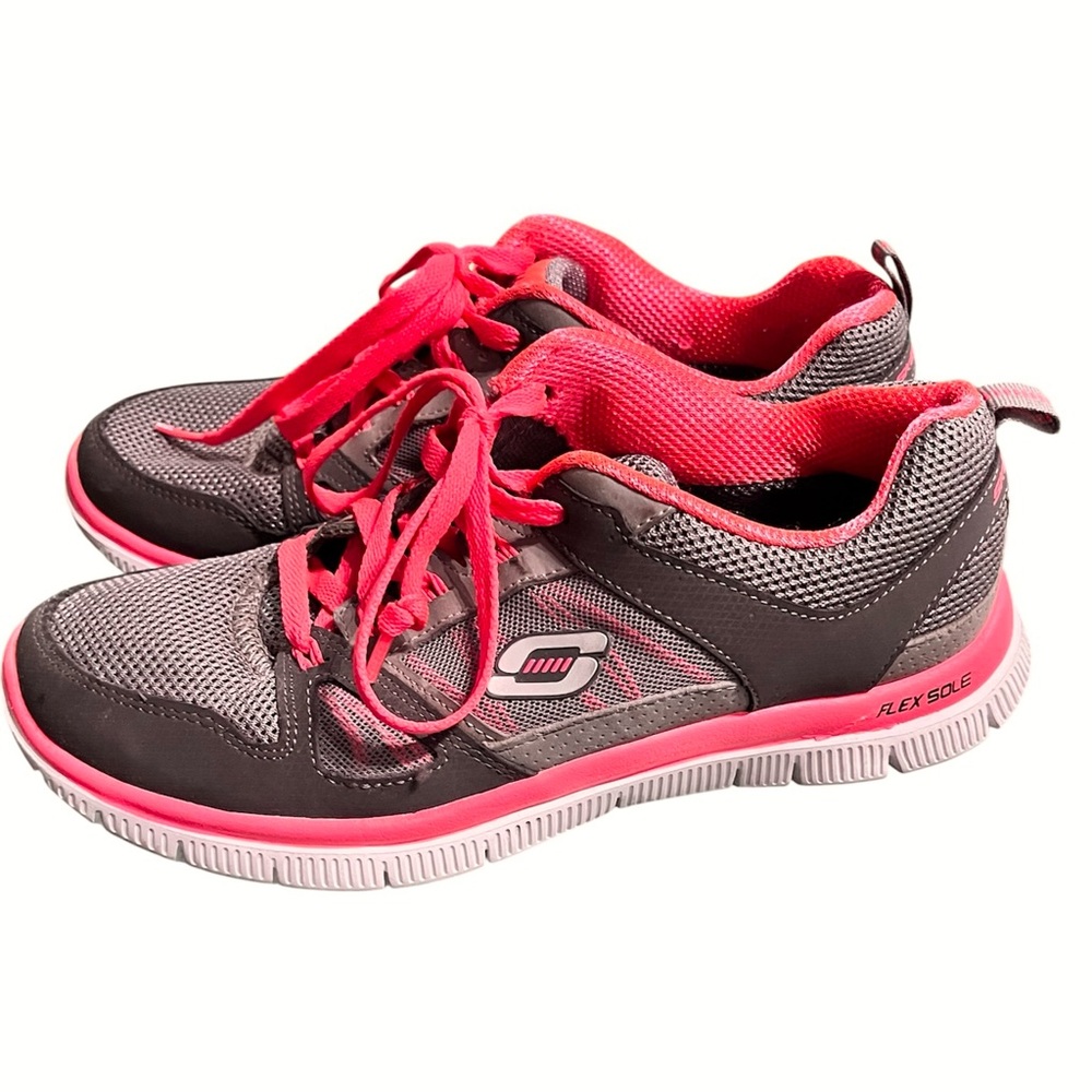 Skechers Flex Sole 11727 Sneakers Lightweight Memory Form 7.5 Grey/Pink Orange